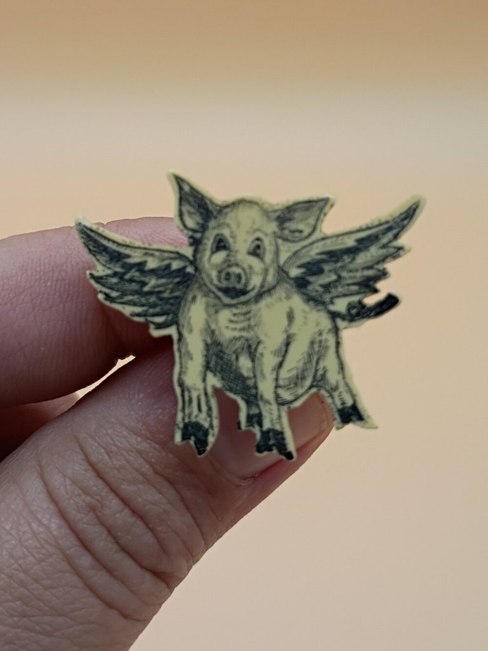 Flying Pig Pin Cute Black and White Resin Vintage
